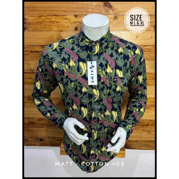 KEMEJA BATIK PRIA LENGAN PANJANG, KEMEJA CASUAL KUALITAS DISTRO,[BISA COD] KEMEJA BATIK PRIA AZWR OR