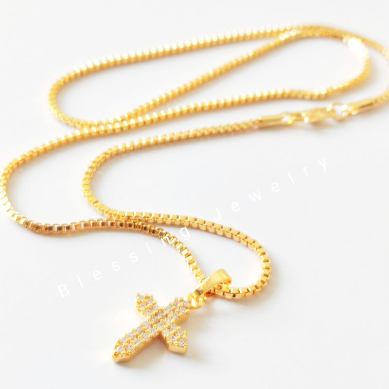 Kalung Salib Permata Bahan Xuping Emas Model Simple