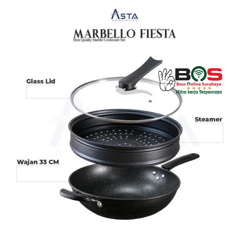 Steamer Panci Wajan ASTA MARBELLO Fiesta 33 CM Wokpan Goreng ASTA