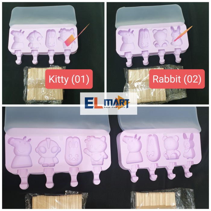 Cetakan Es Krim Silikon CES03 Karakter Jelly Pudding Popsicle Silicone Cetakan Es Lilin Ice Cream Stick