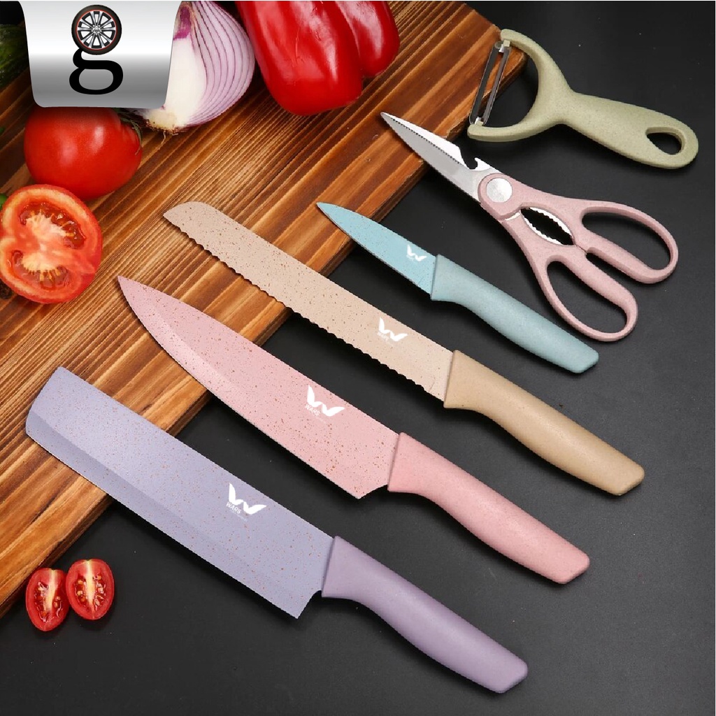 Pisau Dan Gunting Dapur Set Multicolor 6 in 1