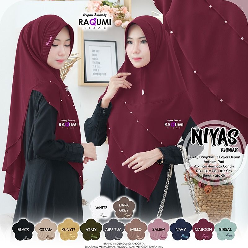 NIYAS ORIGINAL RAQUMI HIJAB | KHIMAR CERUTY | KHIMAR RAQUMI | KHIMAR SALEMPINK | KHIMAR PAD