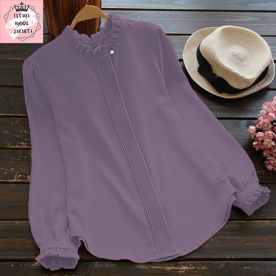 ISTANA MODE JAKARTA Lilac baju atasan wanita terbaru blouse korean style blouse wanita lengan panjang-TARO