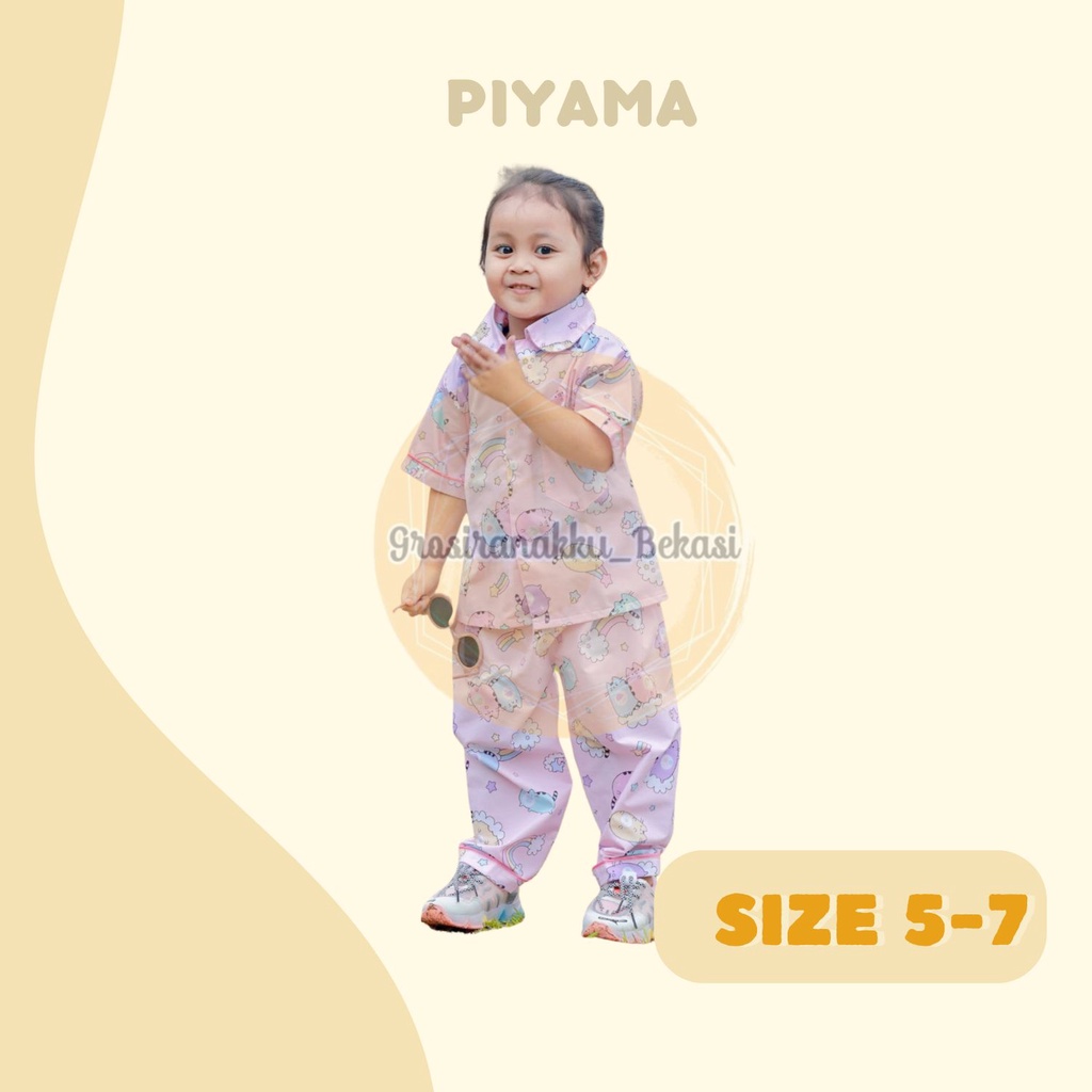 Piyama Anak Lengan Pendek Size 5-7Tahun Mix motif