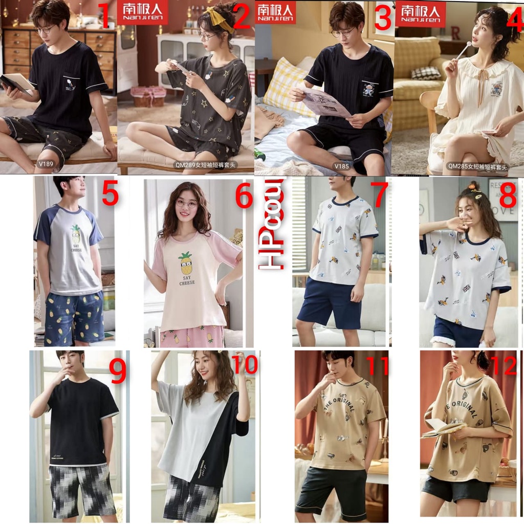 Baju tidur piyama lengan pendek celana pendek bahan kaos import HPcouple72