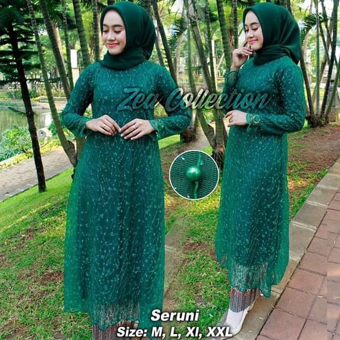 (Realpict)kebaya tile premium semi gamis seruni_Hijau Botol