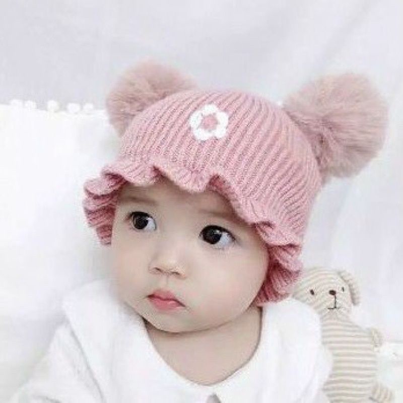 Topi Rajut Bayi Renda Pom&quot;/ topi kupluk renda (0-2 tahun)