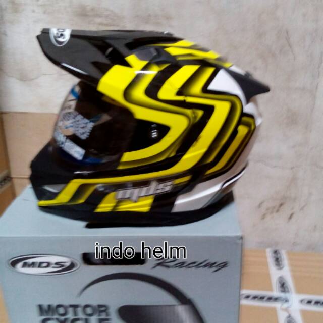 helm mds super pro motif kuning doble visor