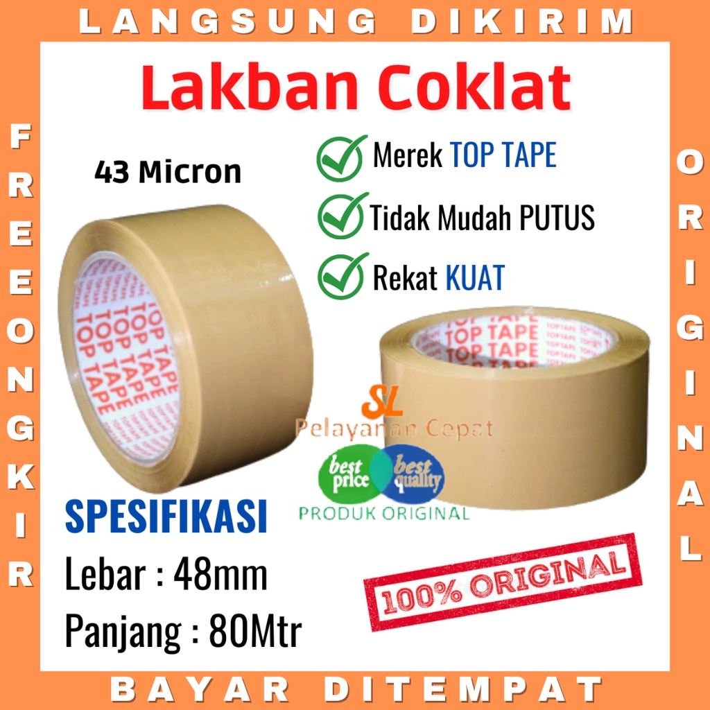 Lakban Coklat berkualitas tebal kuat merk Six Tape Setara Lakban Daimaru Ukuran Pasti Pas 48mmx 80M