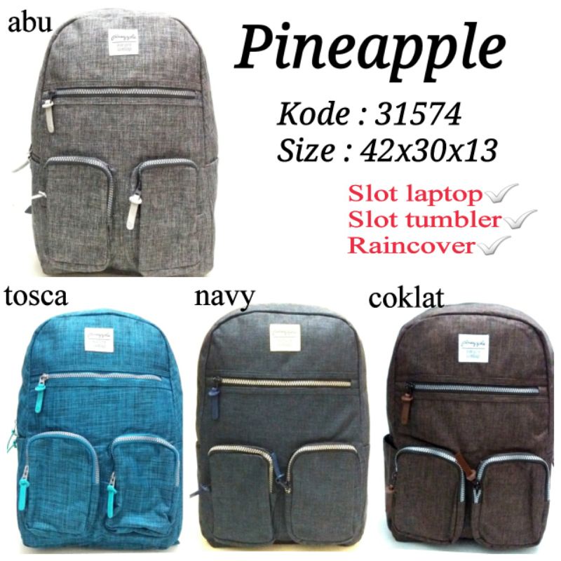 TAS RANSEL SEKOLAH ANAK PEREMPUAN PINEAPPLE 31574 TERBARU 4WARNA ABU TOSCA NAVY COKLAT ADA RAINCOVER