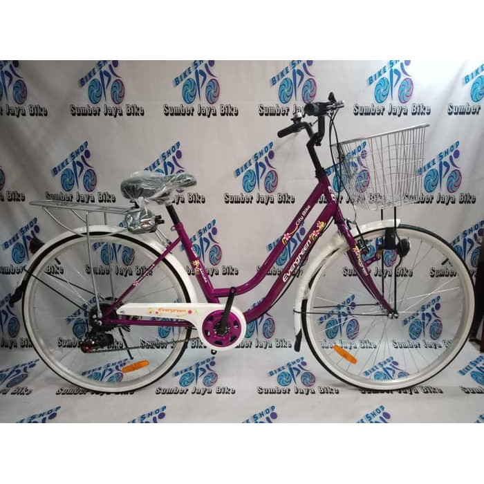 Jual SEPEDA CITY BIKE 26 INCH EVERGREEN SAKURA 7SPEED Diskon