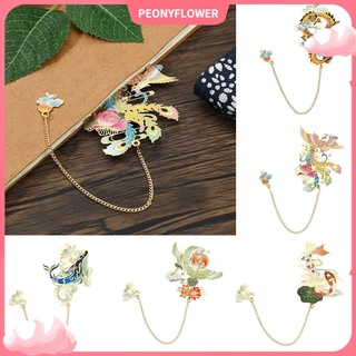 PEONY School Office Supplies Brass Bookmark Chinese style Painted Book Clip Student Gift Pendant Tassel Metal Stationery Retro Pagination Mark