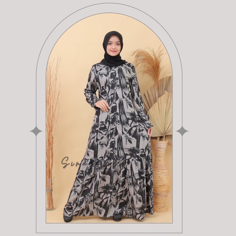 GAMIS RAYON MOTIF BUSUI &amp; WUDHU FRIENDLY SINAYA RAMPLE DRESS