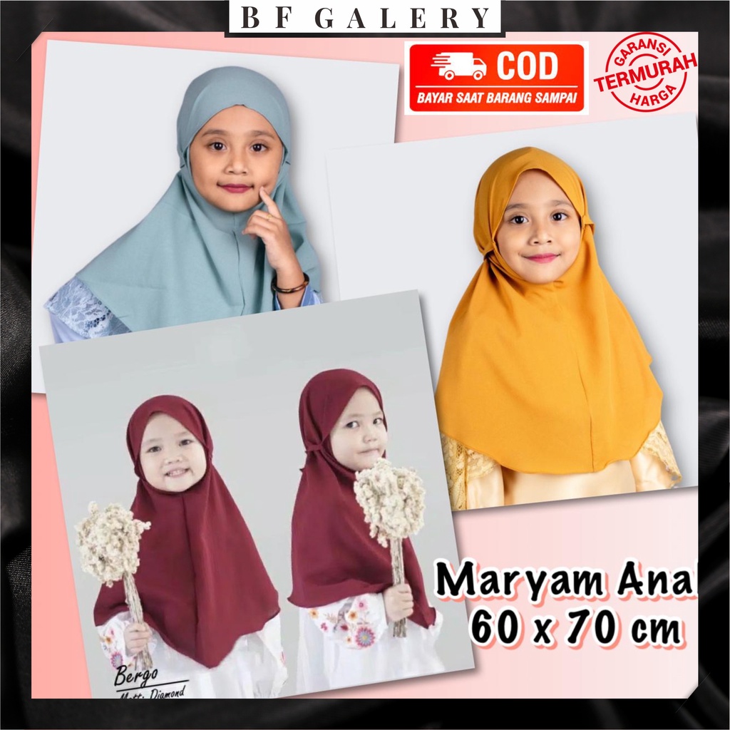 BFJ003 Jilbab Instant Anak Dewasa Mariyam Muslim Size 60*70 Untuk Usia 5-12 th (BISA COD)