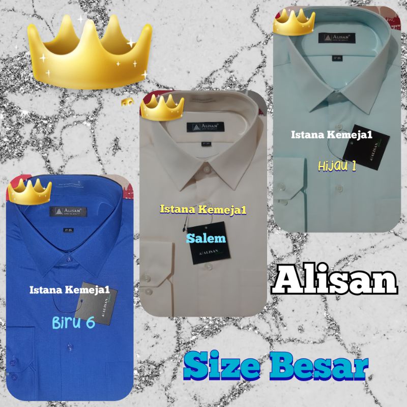 Kemeja Alisan Polos Regular Lengan Panjang BIG SIZE 16,5 | 17 | 17,5
