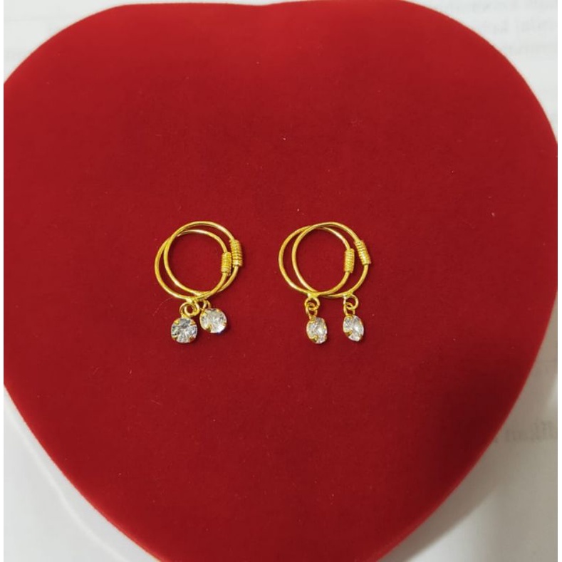 Anting Knip Bayi Gantung mata 1, Perak 925, Sepuh Emas Kuning