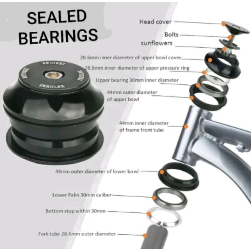 Headset ZERGLBR premium sealed bearings 44mm oversize integrated