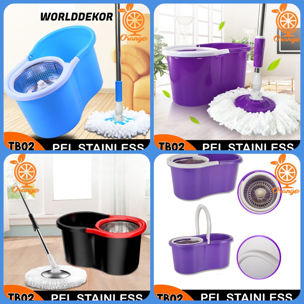 Spin Mop Alat Pel Lantai 360 Dengan Ember Pengering Stainles TB02 Multifungsi - WORLDDEKOR