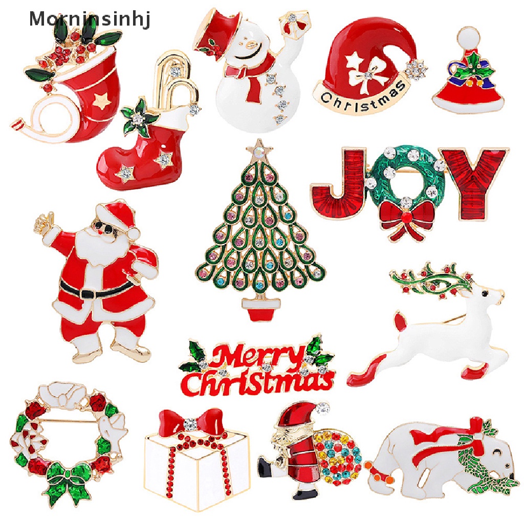 Mornin Wanita Fashion Snowman Santa Claus Pohon Topi Natal Bros Pin Perhiasan Hadiah id