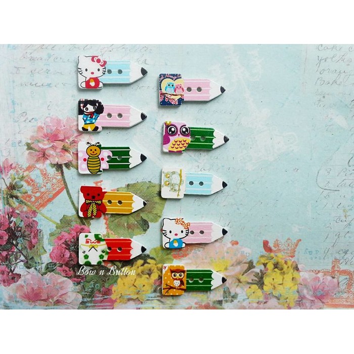 

Kancing Kayu Pensil Lucu, button, craft, bird, kancing, hello kitty
