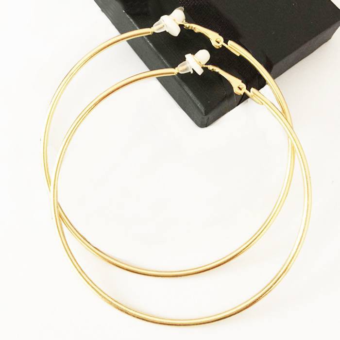Big Circle Earrings Dj Nightclub Hipster Clips Gold 036DB3r
