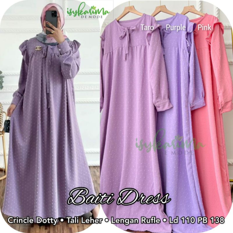 Dress crinkle doty rubiah Ld 110 xl kerah tali