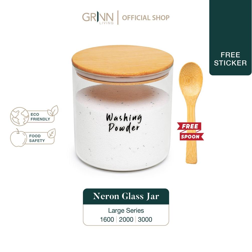 GRINN LIVING NERON JAR / TOPLES KACA TUTUP KAYU / BAMBU UNTUK TEMPAT SPAGHETTI / PASTA / BERAS / TEP