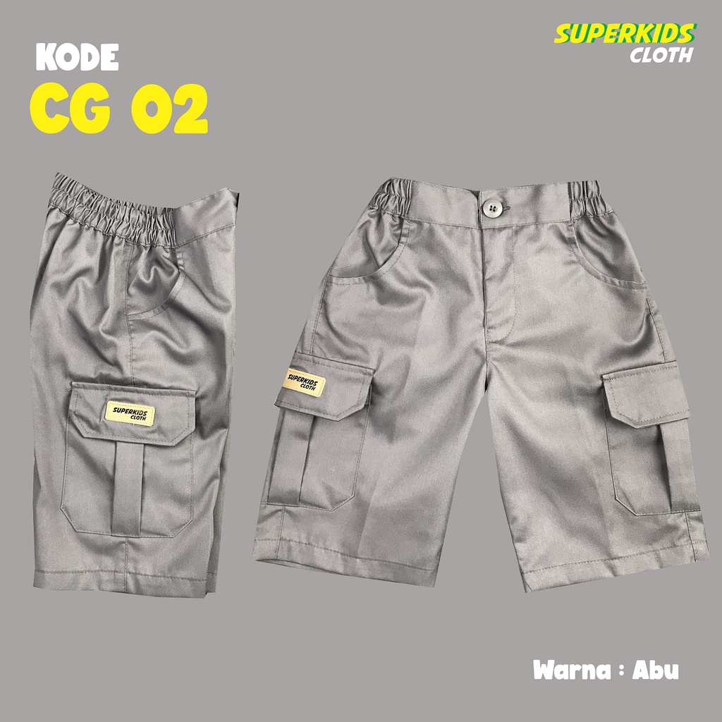 CELANA ANAK LAKI LAKI CARGO PENDEK / CELANA ANAK COWOK CARGO WARNA ABU SUPERKIDS CLOTH 1 - 11 TAHUN