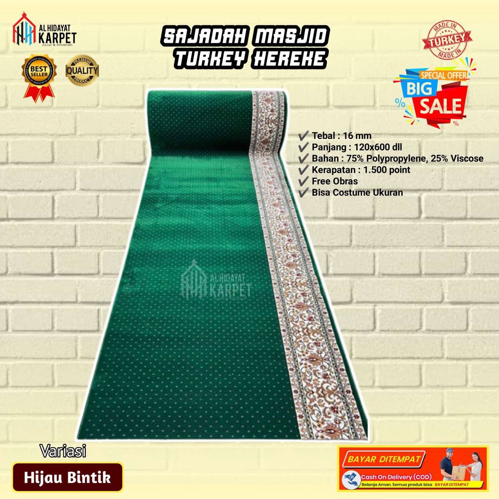 KARPET MASJID TURKEY HEREKE TEBAL ROLL / SAJADAH MASJID TURKI PREMIUM / SAJADAH TURKI PREMIUM / SEJA