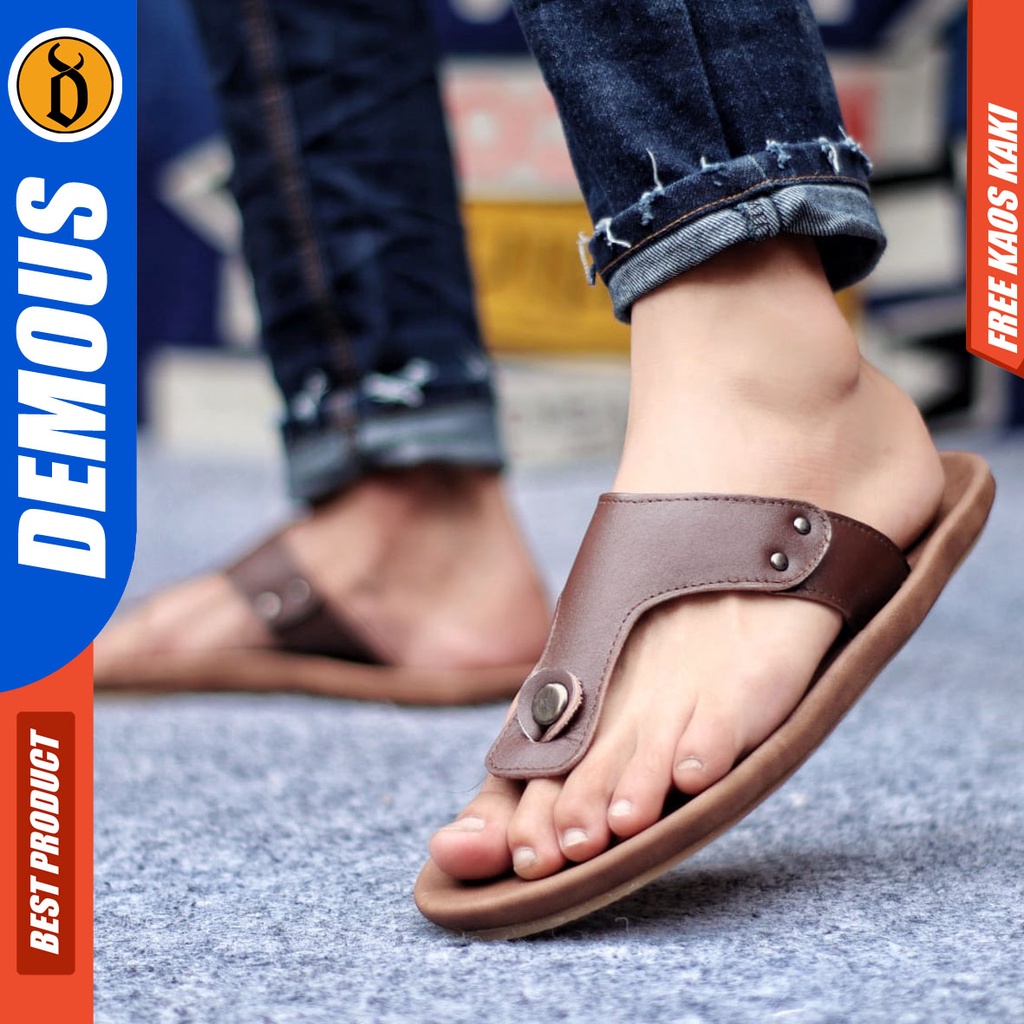 DEMOUS CLOVERS Sandal Jepit Kulit Asli KeKinian Sendal Casual