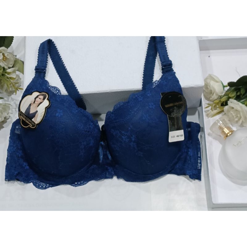 BRA WANITA JUMBO BH FASHION KAWAT BUSA TIPIS KAIT 3 Size 36-46 art 182#-Navy