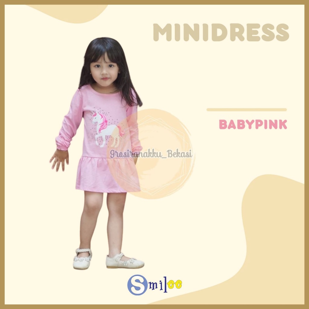 Minidress Anak Smilee Warna Babypink Size 1-5Tahun