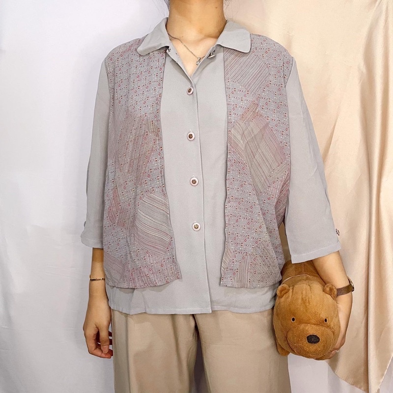 rafe blouse atasan kemeja oversize wanita outer set pastel abstract abstrak lilac ungu beige earth t