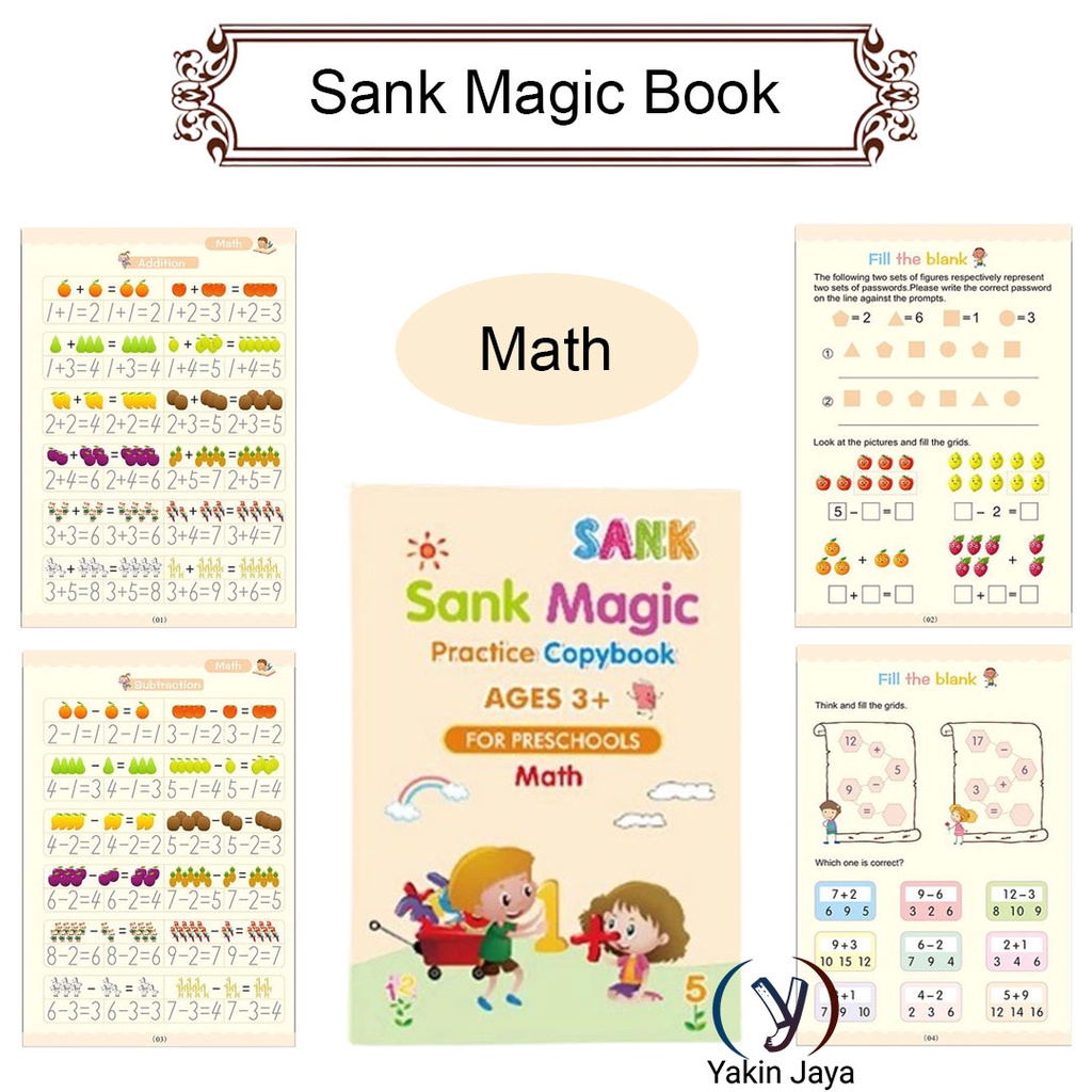 Buku Sank Magic Pratice Book 1 Set Isi 4 Buku dan Pulpen / Buku Belajar Menulis Huruf dan Angka Anak Paud 3d Pratice Writing Book