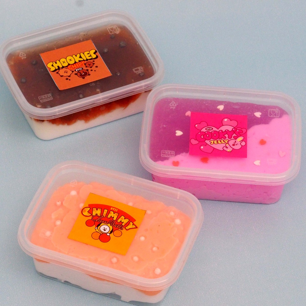 Slime BT Snack Dessert Box Slime Tofu Wangi Toping Springkels Warna Soft Kenyal Slime Fuyu Jelly