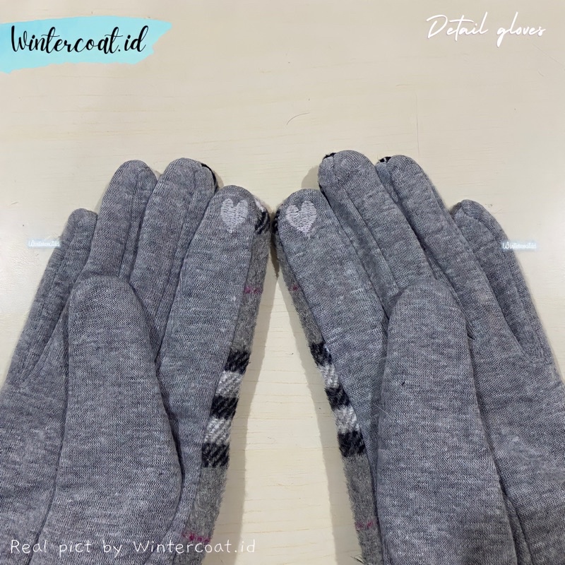 Sarung tangan winter wanita import fashion gloves hangat pompom berry houndstooth