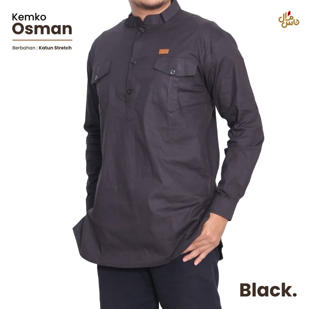 Kemeja Pria Formal Kantor Kemko Polos Model Osman Bahan Katun Toyobo Warna Grey/Black/Army/Navy