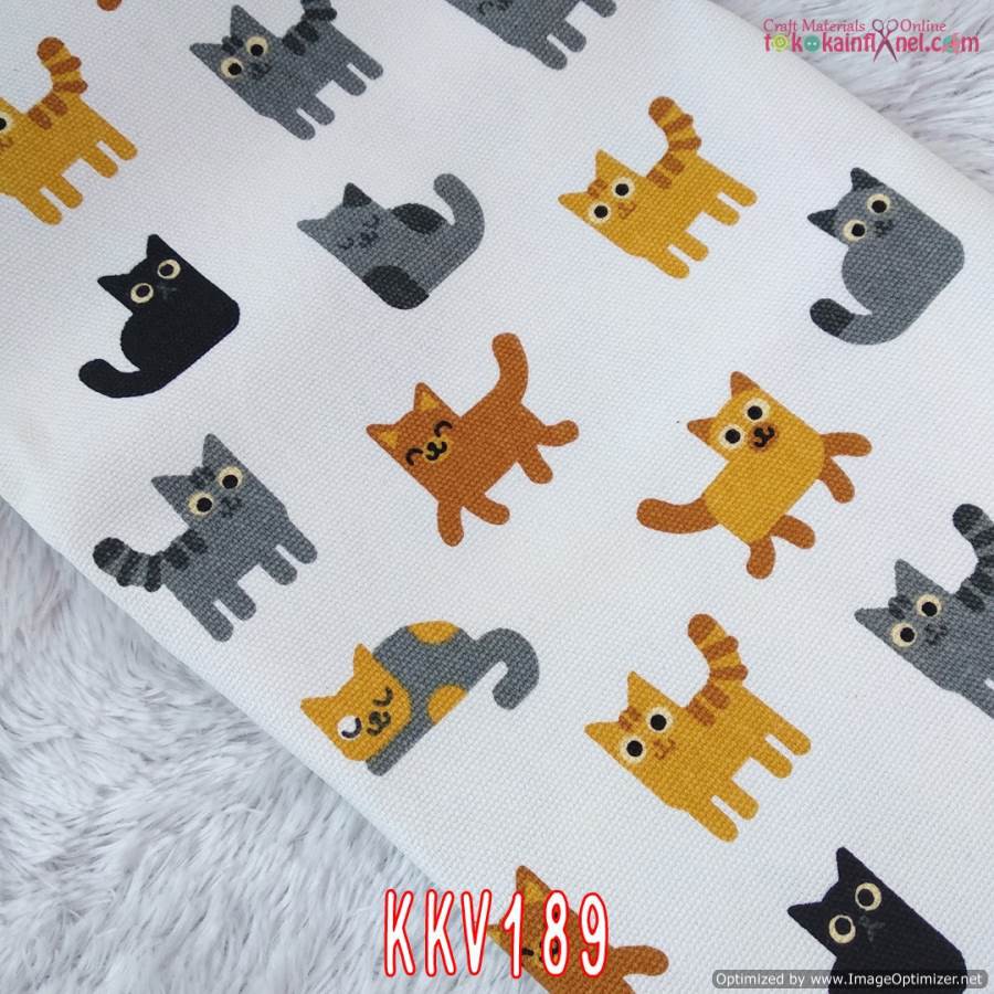 KKV189 Kain Kanvas Motif Kucing Coklat Abu