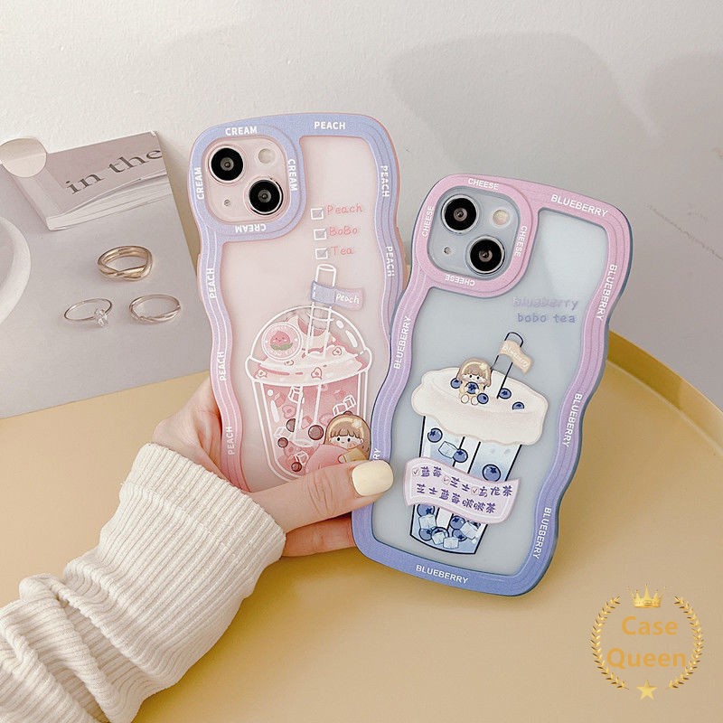 Casing VIVO Y36 Y02 Y15 Y12i Y21 Y21A Y33s Y21s Y12 Y20 Y21T Y33T Y20s G Y11s T1X Y11 Y12s Y20G Y12A Pink Milk Tea Fresh Sparkling Water Wave Frame Shockproof Bumper Soft Cover