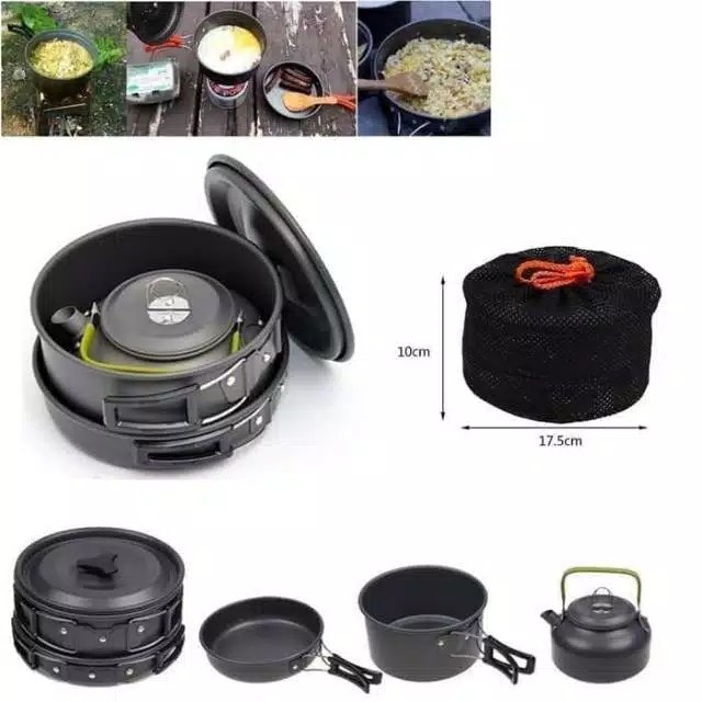 [Free COD] Alat Masak Kemping Stove KL-S1 Cooking Set DS-308 Plus Teko Panci &amp; Kompor Camping Outdor