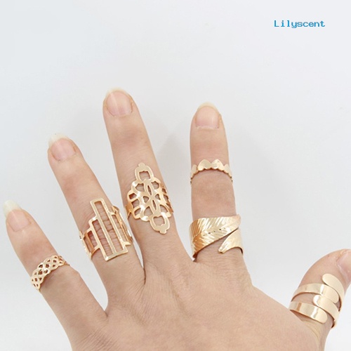 6pcs / Set Cincin Buku Jari Aneka Bentuk Warna Emas Untuk Wanita