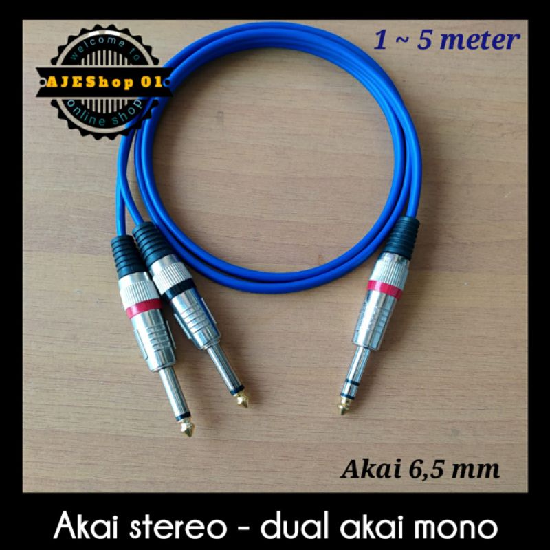 Kabel jack akai stereo to dual akai mono / jack TRS 6,5 to dual TS 6,5 kabel kitani 1 sampai 5 meter