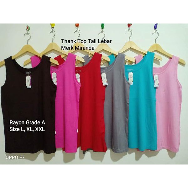 Miranda TankTop Rayon Grade A  Adem Nyaman Tali Lebar Size L - XXL