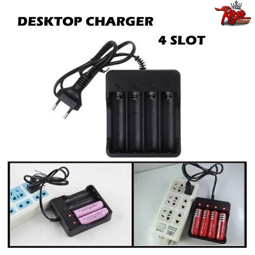 Charger 4 slot Desktop Universal Kabel Baterai Senter Powerbank 18650 Indikator