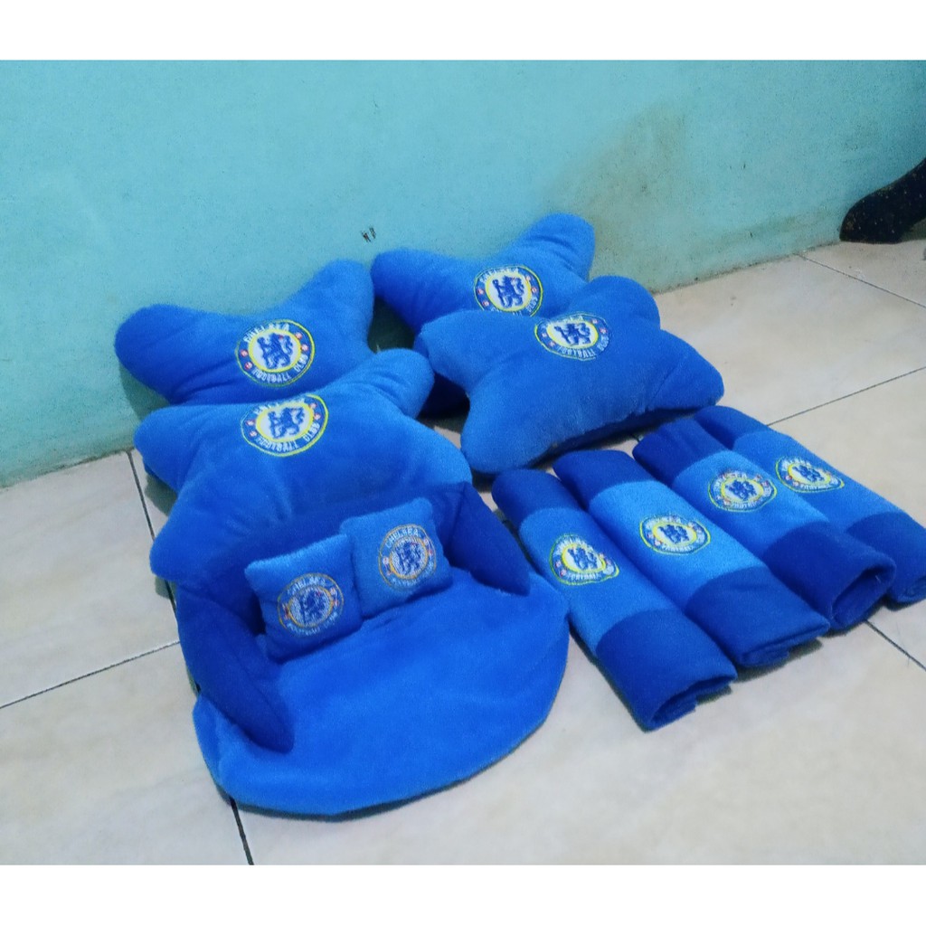 Bantal Mobil CHELSEA Biru Bantal Isi 4 Sandaran Leher Kepala Chelsea Blue