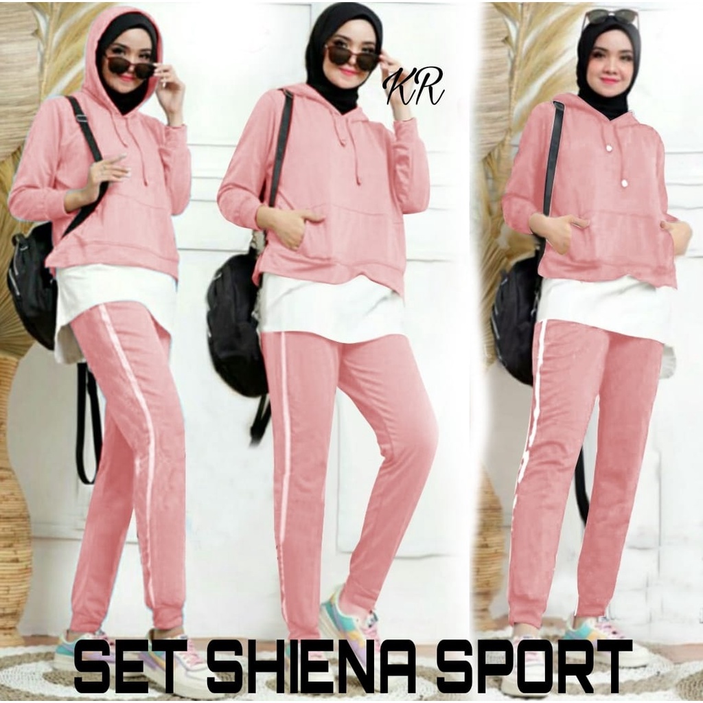 SET SHIENA FASHION PAKAIAN WANITA SETELAN SPORT HOODIE BABYTERRY KR ADA VIDEO PRODUK ASLI