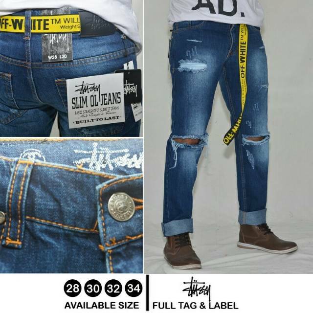CELANA JEANS PANJANG SOBEK STUSSY
