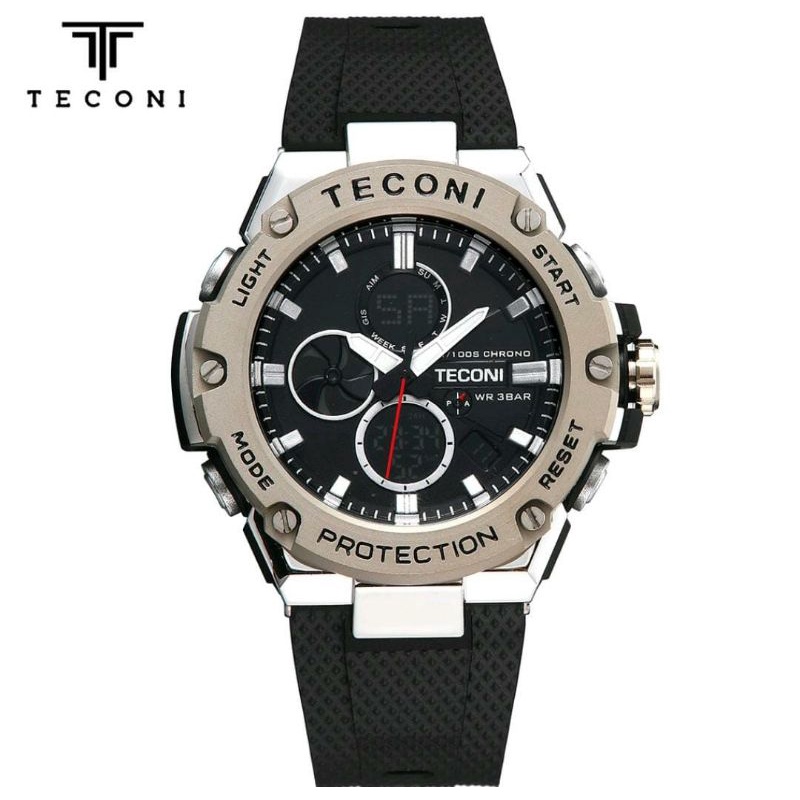 Jam Teconi Original Jam Tangan Dualtime Anti Air Jam Tangan Rubber Pria