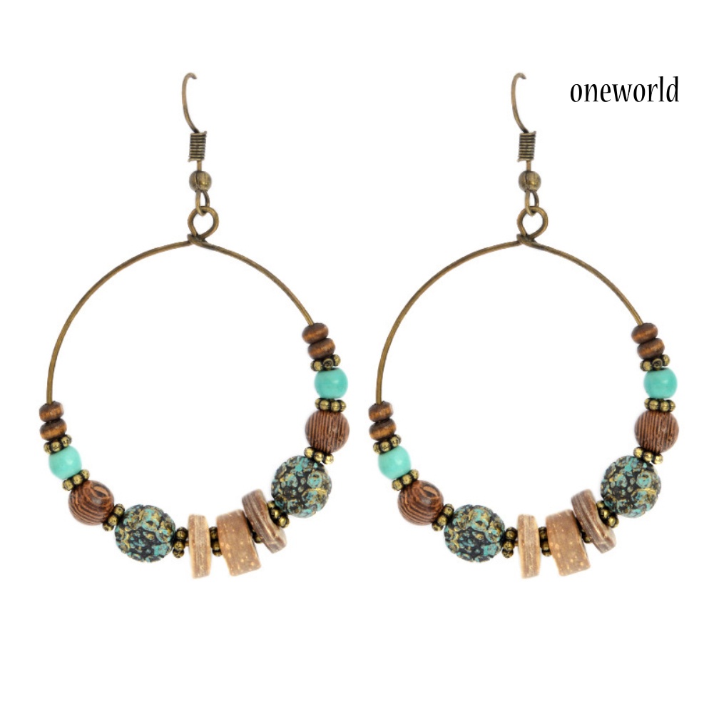 OW# Bohemian Women Geometric Round Circle Dangle Beads Hook Earrings Jewelry Gift