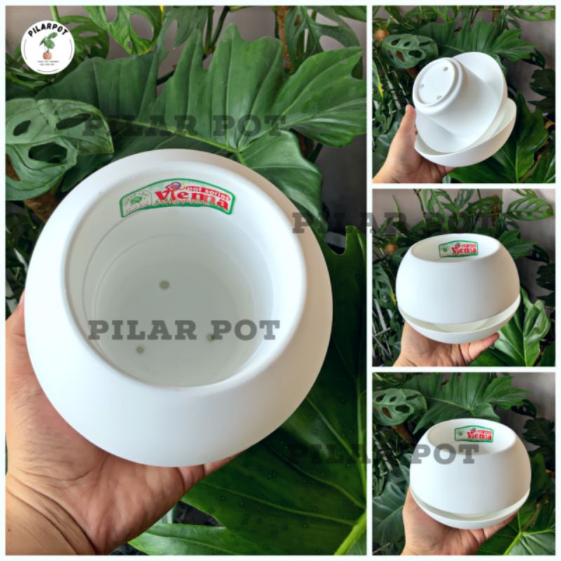 Pot bunga tanaman motif BOLA putih 18cm self watering - VIENNA BOLA 676